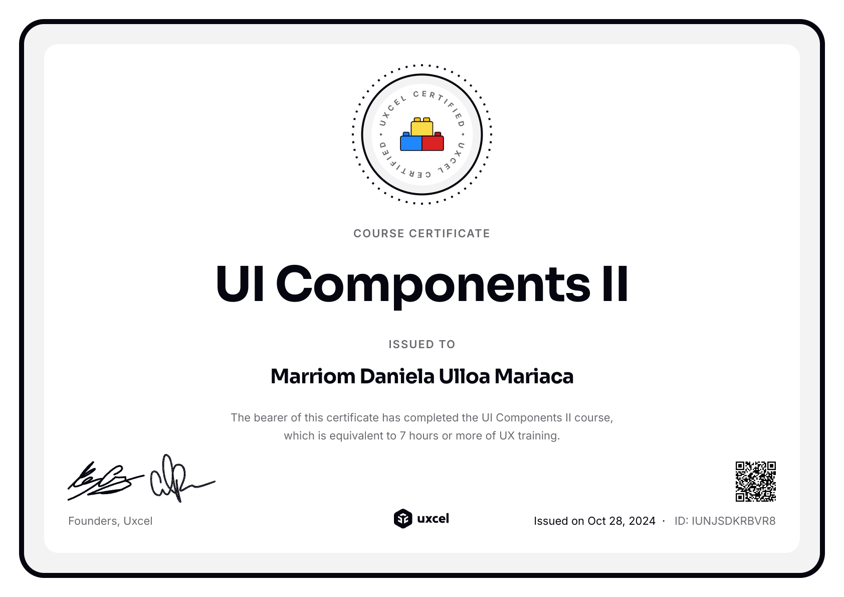 Marriom Daniela Ulloa Mariaca's certificate